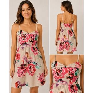 Ruby Rox‎ Retro Floral Dress Sz S Pink Watercolor Fit Flare Spring Cute